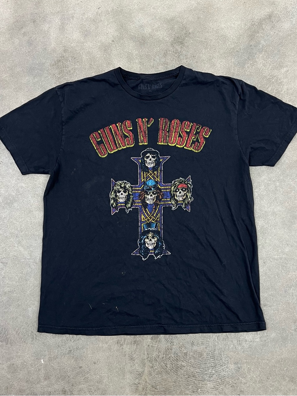 Black Graphic Guns N' Roses Cross Skull Tee Mens XL